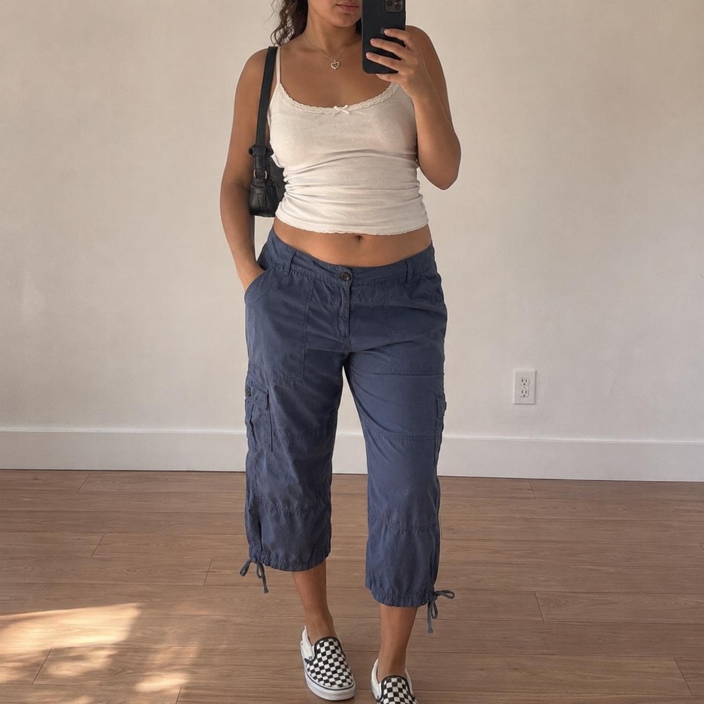 Navy Blue Utility Cargo Capri Pants Women 10 Gorpcore Streetwear Y2K 2000s